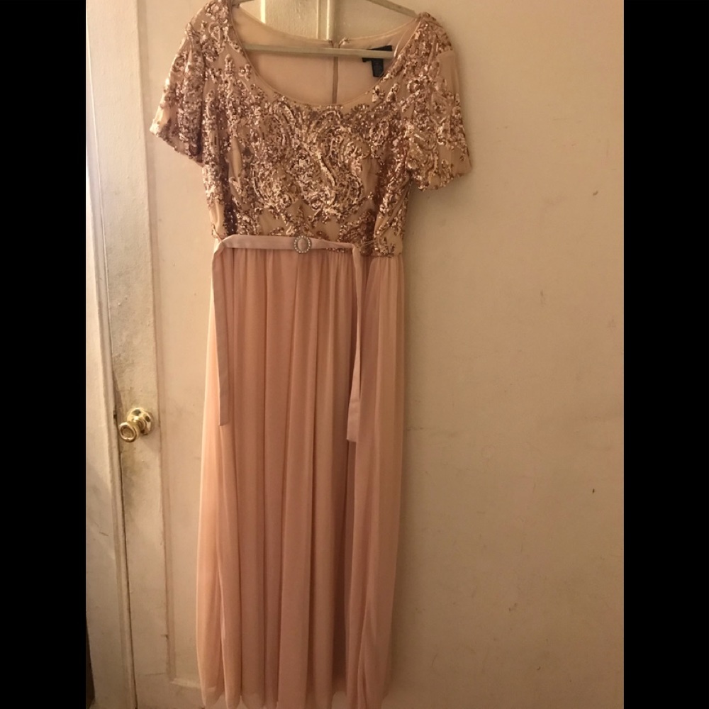 Beautiful Belted Sequined Chiffon Gown